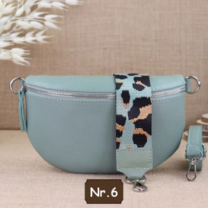 Bauchtasche Leder Frauen mit Gemusterte Riemen, Leder Umhängetasche, Mintfarbe Cross Bag mit breitem Riemen, Alltagstasche, Geschenk für sie Mint Nr.6