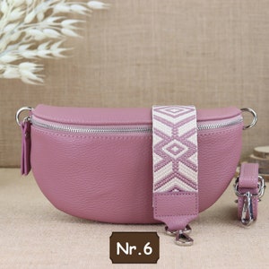 Silver leather fanny pack with zipper for women, leather shoulder bag in various sizes, crossbody bag, women's shoulder bag Violettrot Nr.6