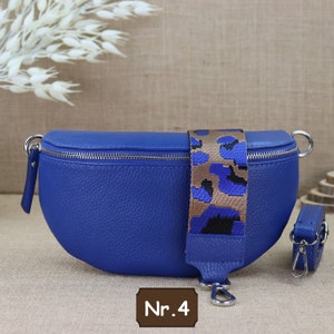 Sac à bandoulière en cuir pour femmes, sac banane en cuir pour femmes avec bretelles à motifs supplémentaires, sac à bandoulière bleu, sac à bandoulière avec bretelles Blau Nr.4