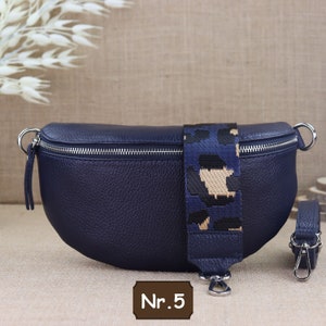 Sac à bandoulière en cuir bleu marine avec sangle extra large, sac banane en cuir, sac crossbody de différentes tailles, sac à bandoulière cadeau Navy Nr.5