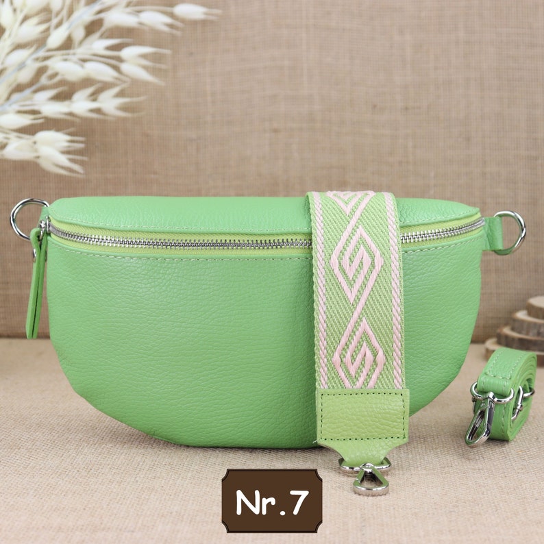 Light green leather fanny pack with 2 straps for women, leather shoulder bag, crossbody bag with different sizes, gift shoulder bag Hellgrün Nr.7