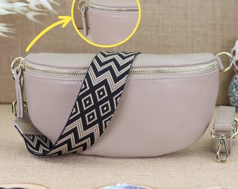 Beige Leder Umhängetasche mit goldenem Reißverschluss