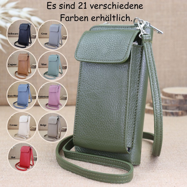 Handytasche aus Leder für Damen, Leder Handytasche und Geldbörse für Frauen, Brieftasche mit Riemen, Geldbeutel mit Gürtel, Portemonnaie