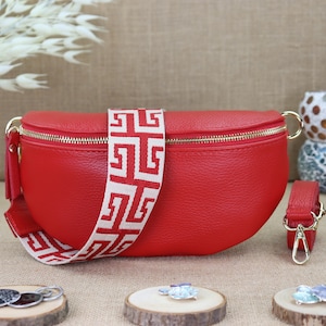 Red Leather Shoulder Bag with Gold Zipper, Fashionable Shoulder Bag for Women, Bum Bag, Crossbody Bag, Gifts for Her
