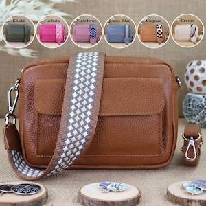 Leder Umhängetasche mit 2 Riemen für Frauen, Damen Leder Schultertasche, Crossbody Bag in verschiedenen Farben, Leder Bauchtasche, Geschenk