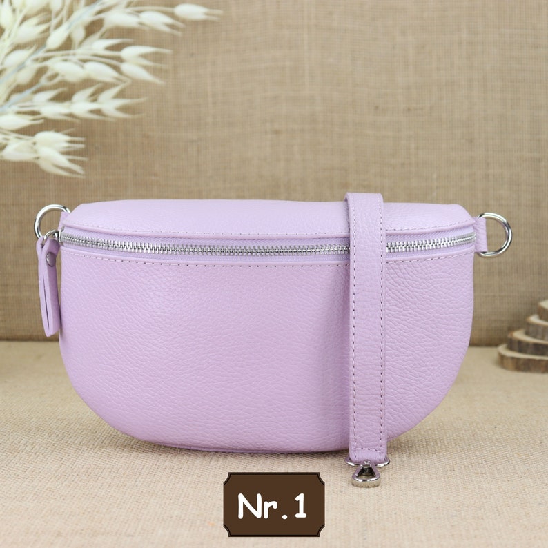 Purple leather fanny pack for women with 2 straps, leather shoulder bag, crossbody bag, belt bag with straps, women's leather shoulder bag Nr.1 (Ohne 2.Gürtel)