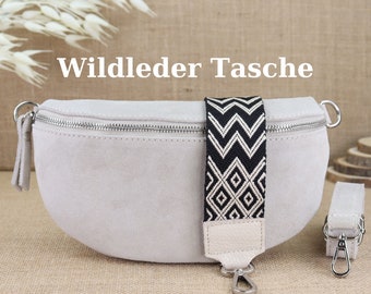 Wildleder Bauchtasche für Frauen, Veloursleder Umhängetasche für Damen, Rauleder Crossbody Tasche mit verschiedenen Größen, Schultertasche