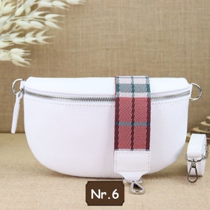 White leather shoulder bag for women with extra patterned straps, women's leather fanny pack, crossbody bag, shoulder bag, belt bag Weiß Nr.6