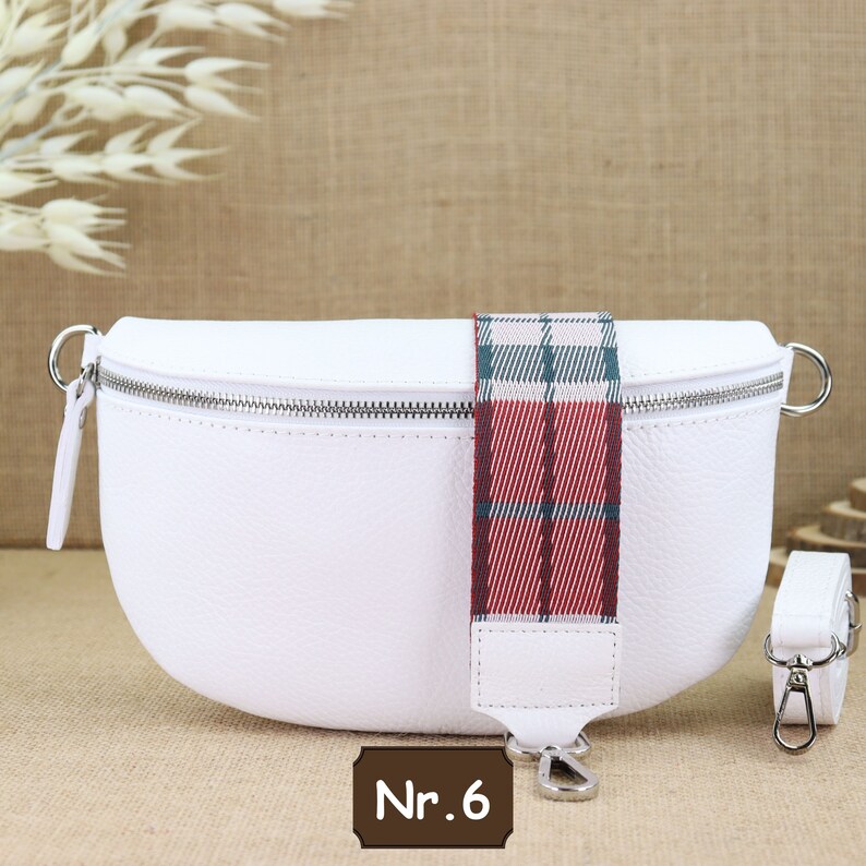 White leather shoulder bag for women with extra patterned straps, women's leather fanny pack, crossbody bag, shoulder bag, belt bag Weiß Nr.6