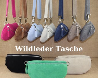 Wildleder Bauchtasche für Frauen, Veloursleder Schultertasche für Damen, Rauleder Crossbody Tasche mit verschiedenen Größen, Umhängetasche