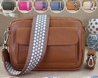 Leather fanny pack with silver zipper for women, women's leather shoulder bag, crossbody bag in various colors, tote bag