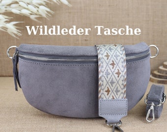 Graue Wildleder Bauchtasche für Frauen, Leder Umhängetasche für Damen, Rauleder Crossbody Tasche mit verschiedenen Größen, Schultertasche