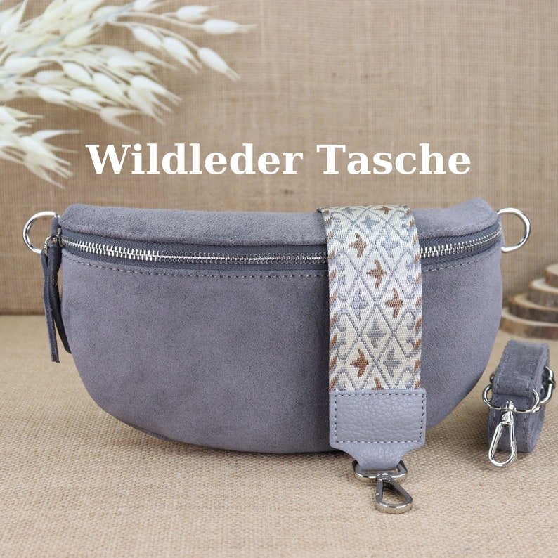 Graue Wildleder Bauchtasche für Frauen, Leder Umhängetasche für Damen, Rauleder Crossbody Tasche mit verschiedenen Größen, Schultertasche Bild 1