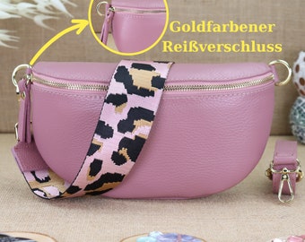 Violett Rot Leder Crossbody Bag Bauchtasche Schultertasche mit goldenem Reißverschluss für Frauen, Damen Leder Gürteltasche Umhängetasche