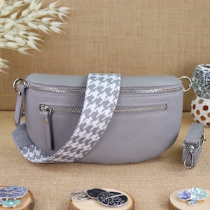 Gray leather shoulder bag with 2 straps for women, ladies bum bag, crossbody bag, shoulder bag, gift for her, leather handbag