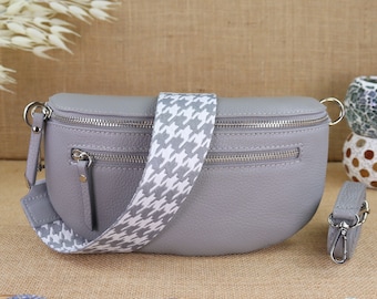 Grijze lederen schoudertas met 2 riemen voor dames, dames Fanny Pack, Crossbody tas, schoudertas, cadeau voor haar, lederen handtas