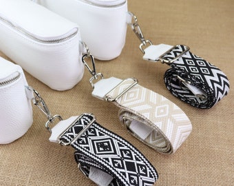 White Patterned Leather Strap for Bags with Silver Hardware, Wide Shoulder Straps, Fabric Bag Strap, Bag Straps for Women, Camera Strap