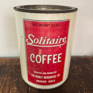 Vintage Solitaire Coffee Tin 3 Lbs. from Denver Colorado - Vintage Large Denver Coffee Tin Vintage Colorado Tin - Reverse Side Raisin Tin
