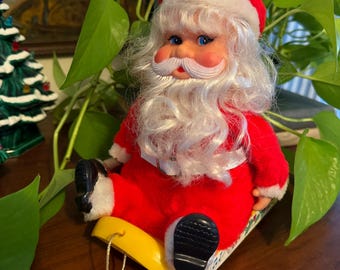 Vintage MCM Santa on Sleigh, Bell Ringing Toy