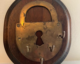 Vintage Brass and Wood Key Holder