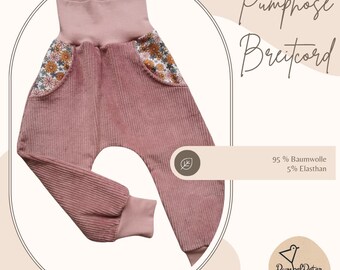 Bloomers| Corduroy pants| Growing pants| Wide corduroy | Old pink | Flowers