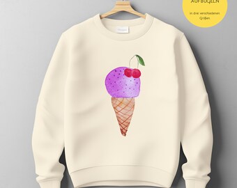 Iron-on image, iron-on motif, to iron on, A6, A5, A4 colorful “A scoop of ice cream”, ice cream, waffle ice cream cherry