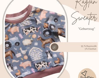 Sweater| Children's sweater| Raglan sweater| Birthday sweater | Unisex| Birthday gift| Long-sleeved shirt | Grow-with-me sweater| Farm