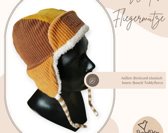 Aviator cap corduroy winter hat children's hat soft hat with teddy fleece
