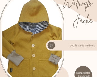 Woolwalk jacket coat lined jersey mustard yellow stripes dark blue