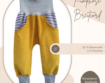 Pump pants, wax pants, rib jersey, mustard yellow, label