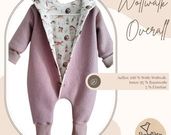 Wool felt suit lined overall outdoor suit transitional period / forest animals / wool felt clothing pink / old pink