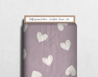 In-house production French terry, softshell, jersey “doodle hearts purple”
