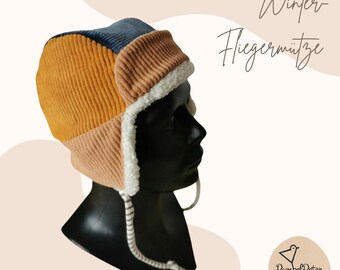 Aviator cap corduroy winter hat children's hat soft hat with teddy fleece