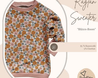 Sweater| Children's sweater| Raglan sweater| Flowers | Unisex | Long-sleeved shirt | Grow-with-me sweater|
