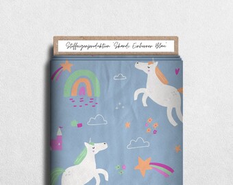 Fabric production Jersey, French Terry, Softshell “Scandi Unicorns Blue”