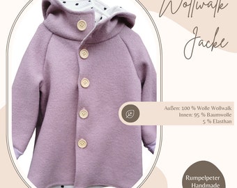 Wool felt jacket coat lined jersey mauve pink dots muslin free