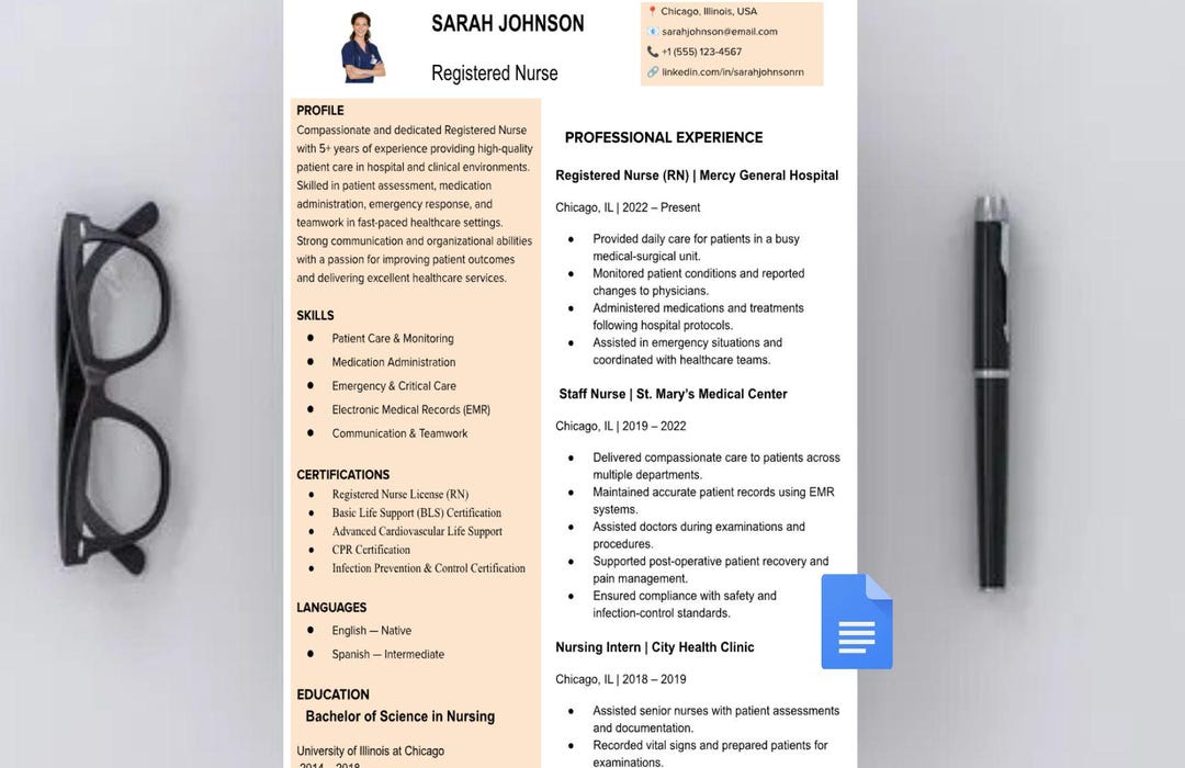 Editable Nurse Resume Template | Registered Nurse CV | Healthcare ...