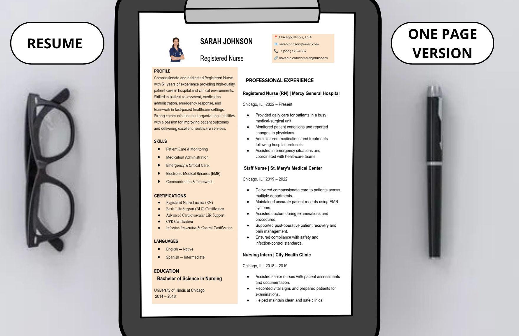 Editable Nurse Resume Template | Registered Nurse CV | Healthcare ...
