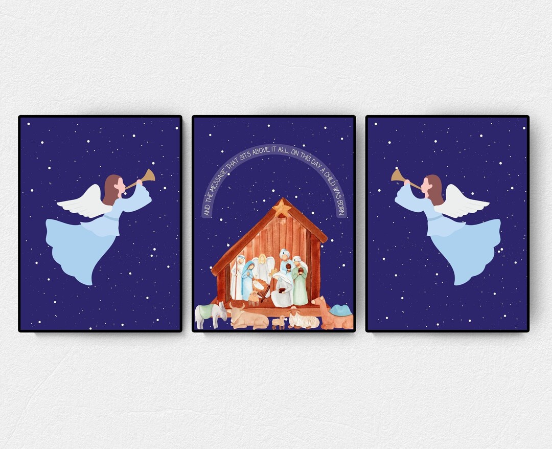 Digital Nativity Art, Nativity Scene Wall Art, Christmas Gallery Wall