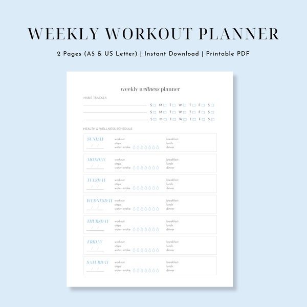 Workout Planner, Weekly Workout Planner, Wellness Planner, Fitness Tracker, Fitness Planner, Weekly Fitness