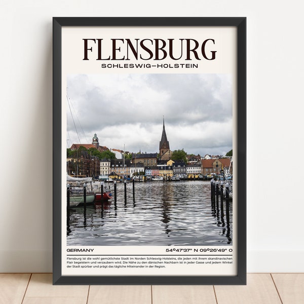 Flensburg Stadtposter, Flensburg Skyline, Wandkunst, Einzugsgeschenk, Poster für Zuhause, Urbanes Flensburg Poster, Wanddekoration