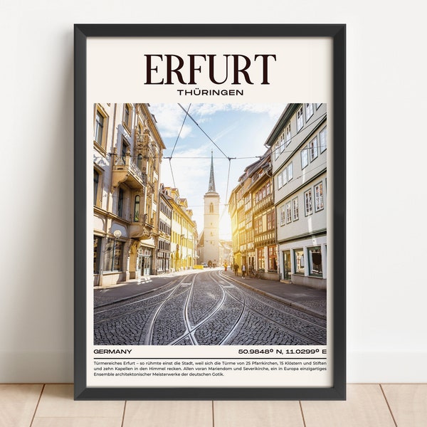 Erfurt City Poster Erfurt Skyline Wall Art Housewarming Gift Poster for Home Urban Erfurt Poster Travel Poster Wall Decor