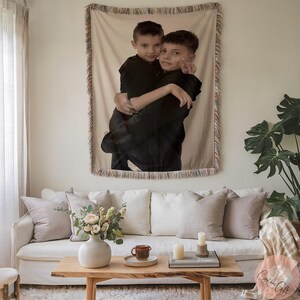 Custom Photo Blanket Personalized Throw Unique Gift for Family Loved Ones Special Moments Woven Memory Keepsake, Send image within 24 hours