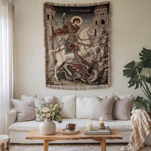 Saint George Orthodox Christian Woven Blanket, Religious Icon Tapestry, Serbian Faith Gift, Eastern Slava Decor, Orthodox Holiday gift