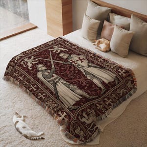 Medieval Knights Tapestry Blanket for Home Decor, Unique Historical Art Throw Blanket, Renaissance Style Bedspread