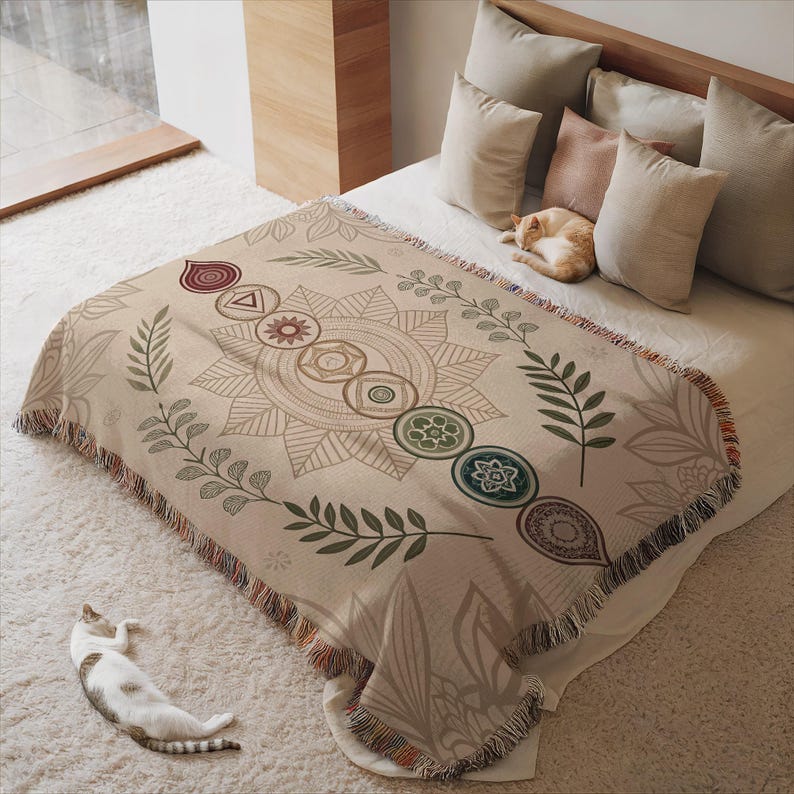 Mandala Throw Blanket, Bohemian Bedspread, Cozy Decorative Sofa Throw, Boho Bedding, Colorful Art Blanket, Unique Home Decor