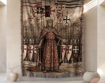 Manta tejida de Balduino IV, manta de rey cruzado, decoración de Jerusalén, historia medieval, caballeros templarios, decoración real del hogar, arte histórico