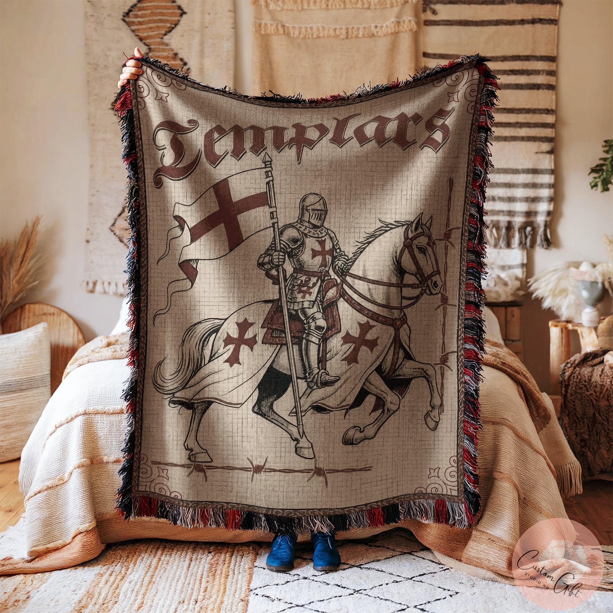 Knight Shield Throw Templar Knight Woven Blanket, Crusader Horse Blanket, Medieval Knight ...