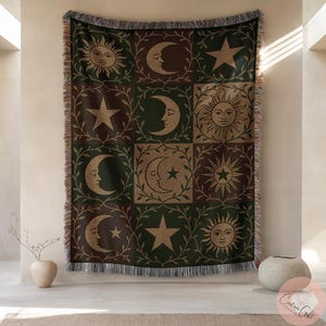 Sun and Moon Tapestry, Celestial Wall Hanging, Boho Decor Blanket, Astrology Wall Art, Witchy Decor, Bohemian Home Decor