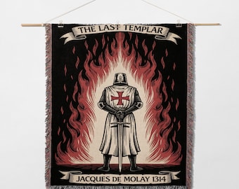 Knights Templar Woven Blanket | The Last Templar Jacques de Molay Medieval Warrior Flame Throw Blanket